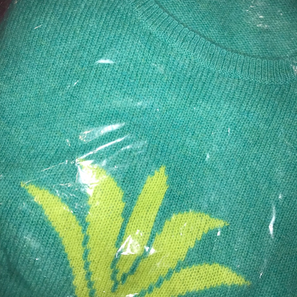 Hannah Rose Women Green Yellow Pineapple 100% Cashmere Sweater NWT - Picture 6 of 6